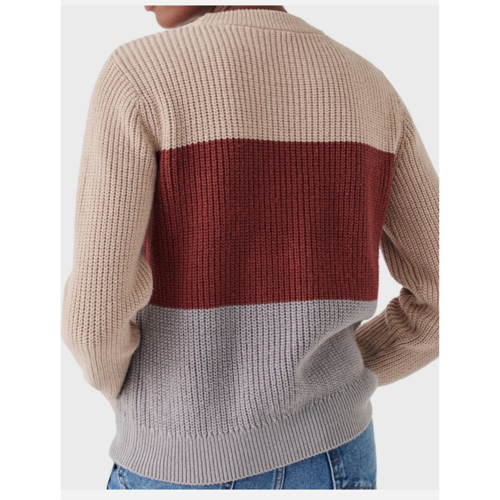 Faherty Women’s Cozy Cotton Crew Color-block Granola Fisherman Sweater Small - Picture 2 of 10